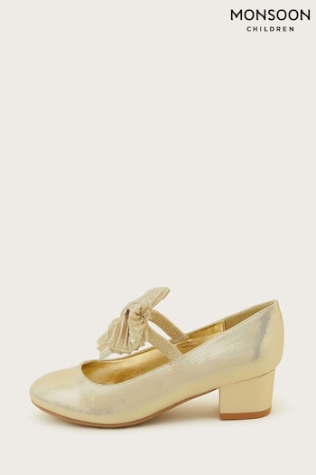 Monsoon Gold Pleated Bow Heeled Shoes (689346) | £29 - £33