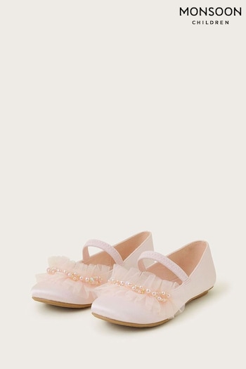 Monsoon Pink Ruffle Net Ballerina Flats (689394) | £30