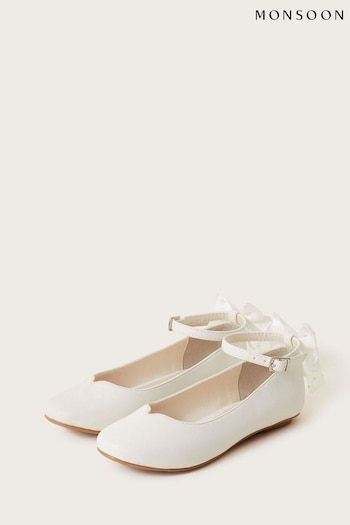 Monsoon Spot Bow Communion White Ballet Flats (689435) | £26 - £30