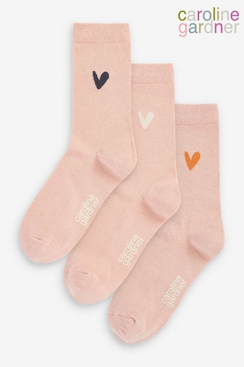 Caroline Gardner Pink Signature Heart Motif Crew Socks PK (689576) | £14