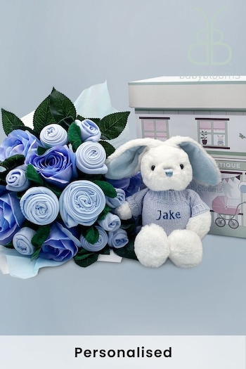 Babyblooms Luxury Blue Bouquet and Personalised New Baby Bunny Soft Toy Gift (689748) | £115