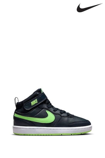Nike womens Navy/Lime Junior Court Borough Mid Trainers (689920) | £40