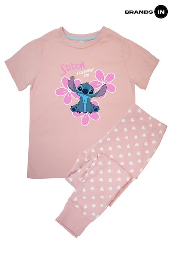 Brands In Pink Lilo And Stitch Flowers Girls Baby Pink Hearts Pyjamas (690035) | £19