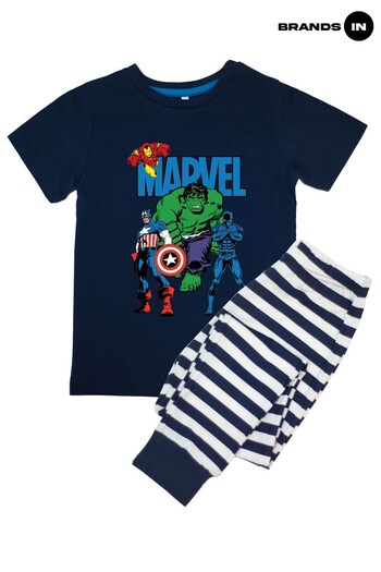 Brands In Navy Marvel Avengers Assemble Boys Navy Stripes Pyjamas (690040) | £19