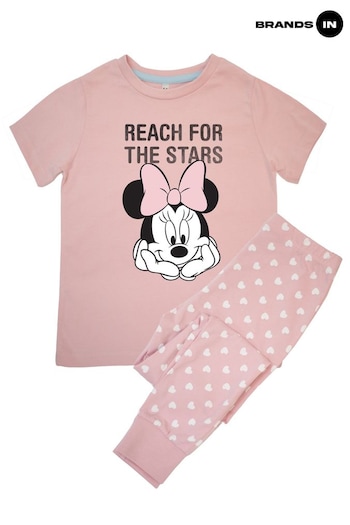 Brands In Pink Minnie Mouse Reach For The Stars Girls Baby Pink Hearts Pyjamas (690070) | £19