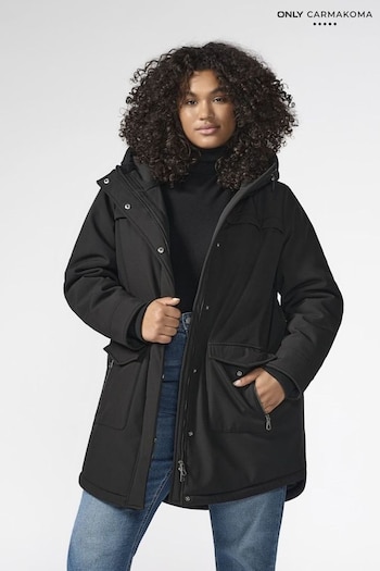ONLY Curve Black Technical Parka Coat With Faux Fur Lining (690243) | £79