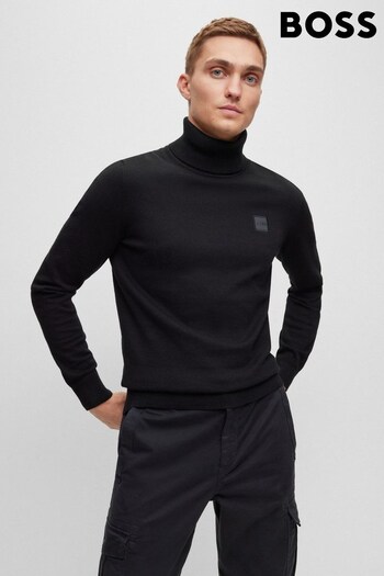 BOSS Black Roll Neck Cotton Knitted Jumper With Cashmere (690339) | £129