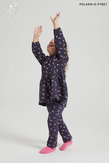 Polarn O Pyret Blue Organic Floral Print Flared Trousers portraits (690373) | £28