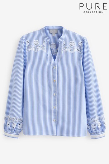 Pure Collection Blue Broderie Stripe Shirt (690759) | £99