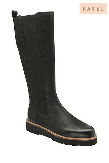 Ravel Black Leather Knee High Chelsea Boots (691154) | £140