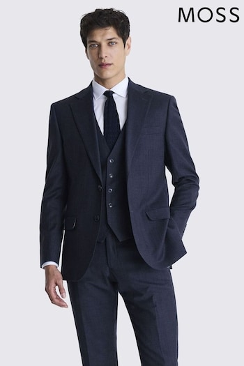 MOSS Tailored Fit Navy Milled Check Suit: Jacket (691307) | £189