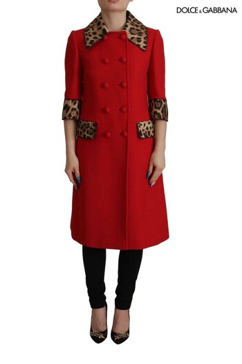 Dolce & Gabbana Red 3/4 Sleeve Trench Coat with Leopard Print (691389) | £2,375