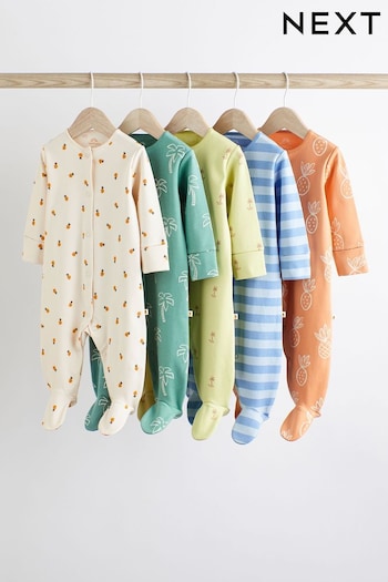 Bright Palm Print Baby Cotton Sleepsuits 5 Pack (0-2yrs) (691481) | £26 - £28