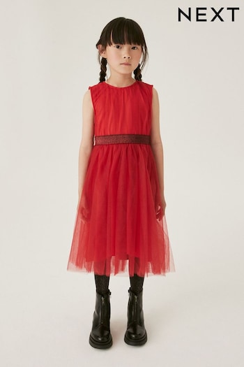 Red Mesh Tie Back Party Dress (3-16yrs) (691563) | £25 - £31