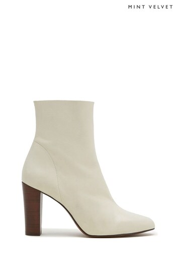 Mint Velvet Cream Leather Ankle Smith Boots (691734) | £149