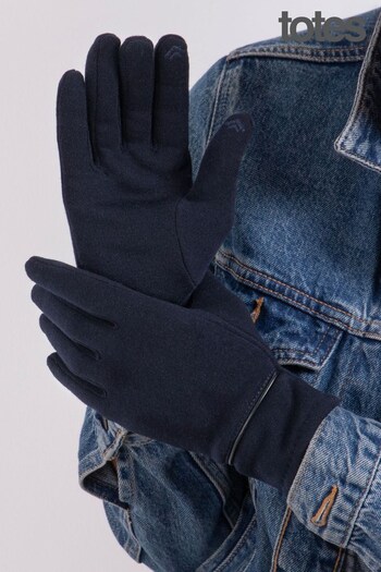 Totes Blue Isotoner Ladies Thermal Smart Touch Gloves With Piping Detail (691822) | £16