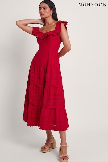 Monsoon Red Lucy Broderie Dress Albi (691826) | £90