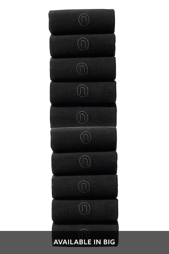 Black 10 Pack Embroidered Lasting Fresh Socks (692035) | £22