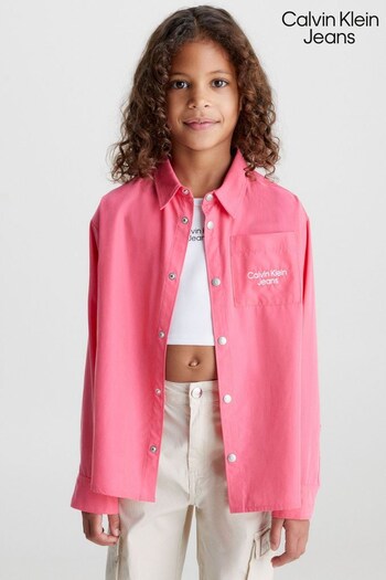 Calvin Klein Jeans Girls Pink Monogram Logo Relaxed Overshirt (692078) | £70