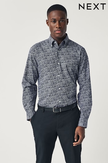 Navy Blue Floral Regular Fit Easy Iron Button Down Oxford Shirt (692486) | £22
