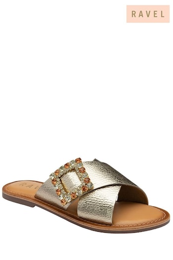 Ravel Gold Flat Leather Mule Sandals (692801) | £45