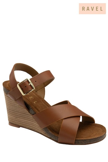Ravel Brown Leather Wedge Ash Sandals (692824) | £70