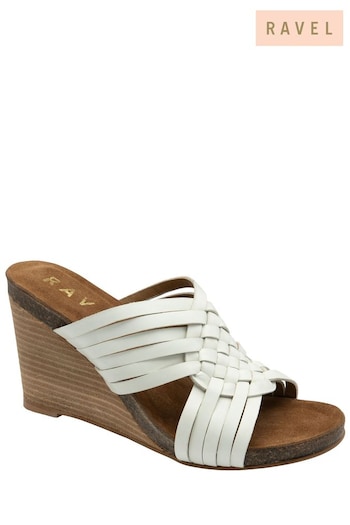 Ravel White Leather Mule Wedges Sandals (692828) | £70