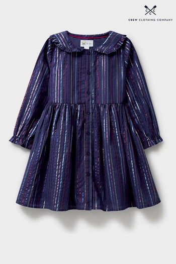 Crew Clothing Company Dark Blue Stripe Cotton Flared Dress (692854) | £30 - £38