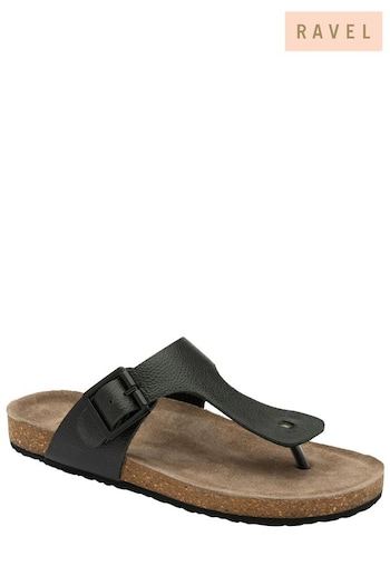 Ravel Black Leather Toe-Post Sandals (693089) | £45
