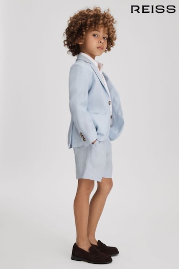 Reiss Soft Blue Kin Senior Slim Fit Linen Adjustable Shorts Poplin (693093) | £42