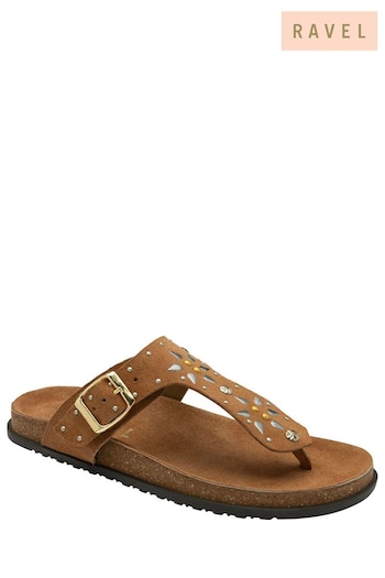 Ravel Brown Leather Mule Toe Post Sandals (693115) | £65