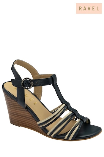 Ravel Blue Leather Wedge Sandals (693286) | £80