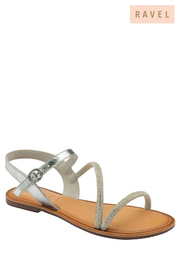 Ravel Silver Flat Leather Sandals (693385) | £45