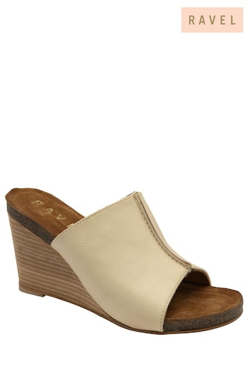 Ravel Cream Leather Mule Wedge Sandals (693426) | £70