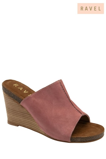 Ravel Pink Leather Mule Wedge Sandals (693516) | £70
