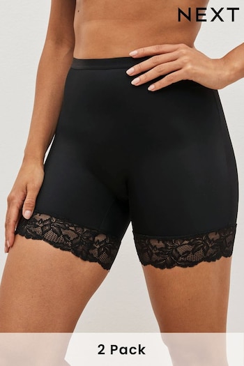 Black/Nude Thigh Smoother Short Tummy Control Shaping Lace Back Shorts 2 Pack (693624) | £24
