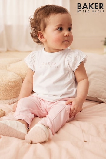 Baker by Ted Baker Pink Frilled T-shirt and Pink Cargo Trouser Set (693763) | £36 - £39