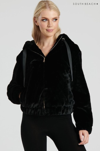 South Beach Black Faux Fur Hooded Jacket (693928) | £59