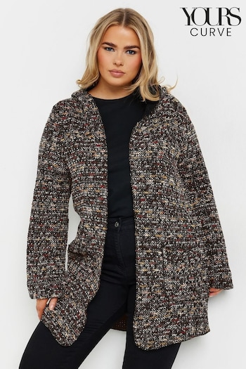 Yours Curve Black Luxury Textured Cardigan Hooded Jacket (694356) | £45