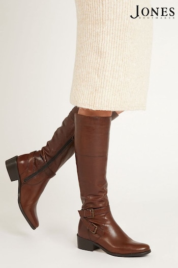 Jones Bootmaker Phoebe Leather Tan Brown Knee High Boots chunky (6945J8) | £180