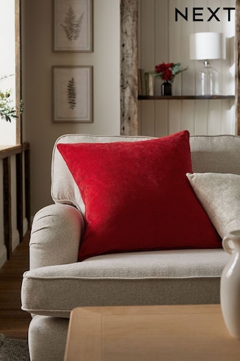 Red Soft Velour Large Square Cushion (694755) | £18