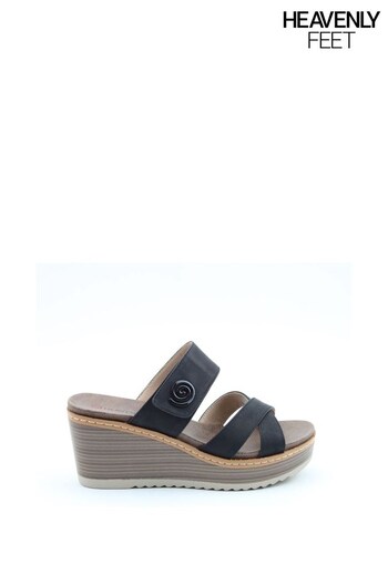 Heavenly Feet Ladies Vegan Friendly Wedge Black Sandals (694882) | £40