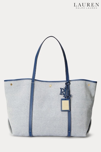 Lauren Ralph Lauren Blue Emerie Leather and Canvas Tote Bag (695085) | £259