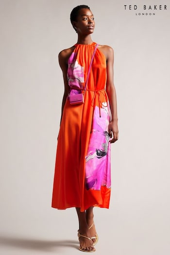 Ted Baker Immia Halterneck Swing Maxi Dress With Self Orange Belt (695131) | £175