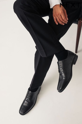 Black Regular Fit Leather Square Derby Shoes (695192) | £40