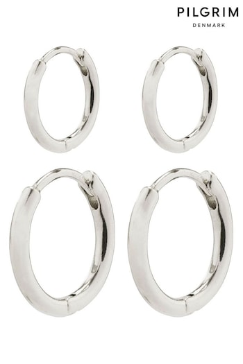 PILGRIM Silver Recycled Ariella Classic Huggie Hoop Earrings 2-in-1 Set (695395) | £28