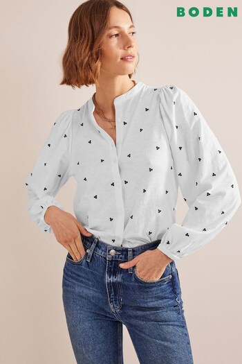Boden White Long Sleeve Embroidered Top (695426) | £70