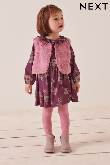 Purple Faux Fur attached Dress and Gilet Set (3mths-7yrs) (695522) | £28 - £32