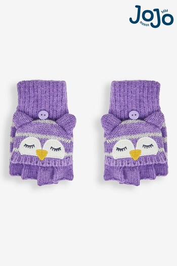 JoJo Maman Bébé Lilac Girls' Owl Striped Gloves (695531) | £15.50