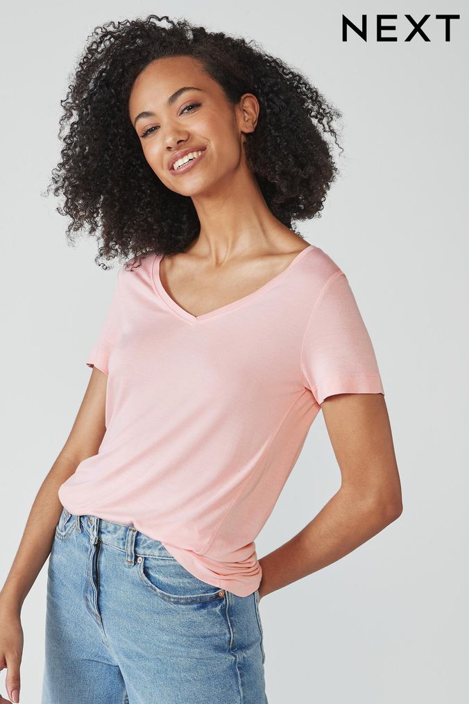 Buy Women s T Shirts Pink V Neck Tops Online Next UK